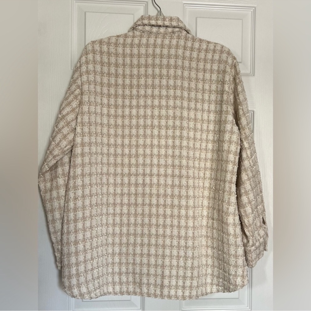 BB DAKOTA STEVE MADDEN Tweed Nevermind Boucle Snap Shirt Jacket Cream Tan Med - Picture 6 of 15